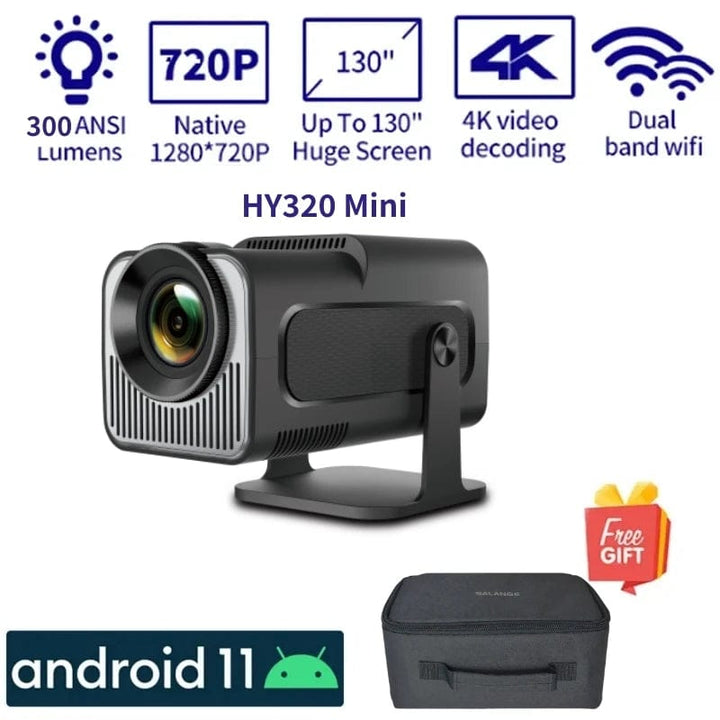 Salange HY320 MINI Android 4K Projector | Home Cinema, 300ANSI 720P, WIFI, 1080P with Bag