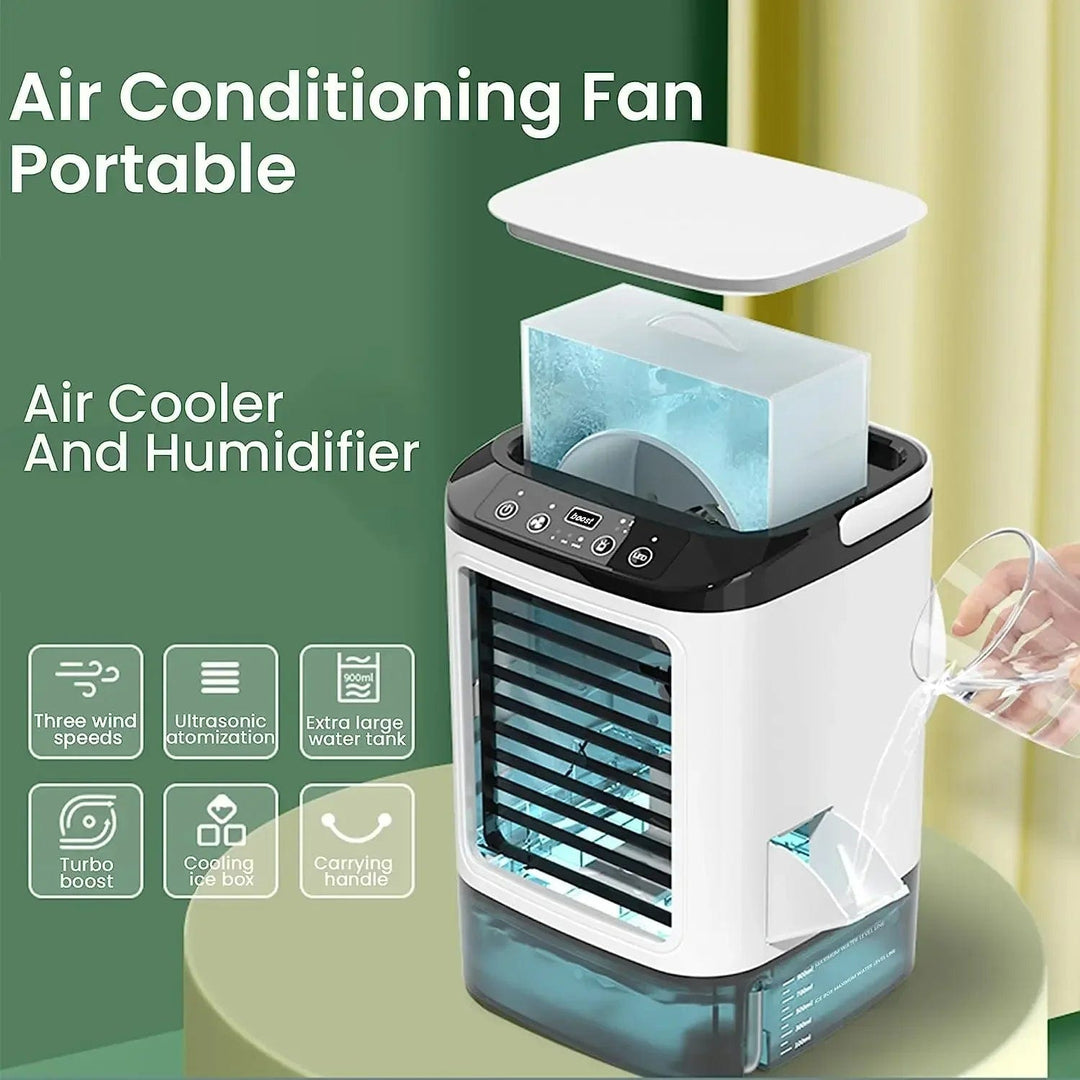 Portable Air Conditioner | Dual Spray Desktop Fan | 3-Speed Mute Air Cooler | Night Light Electric Home Fan