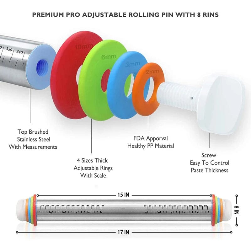 17 Inch Stainless Steel Adjustable Rolling Pin