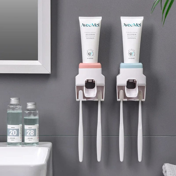 Automatic Toothpaste Dispenser and Toothbrush Holder; Family Bathroom Toothpaste Squeezer