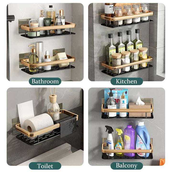 Bathroom Shelf; Aluminum Alloy Shampoo Rack; Makeup Storage Organizer; No Drill Shower Shelf; Wall Corner Shelf