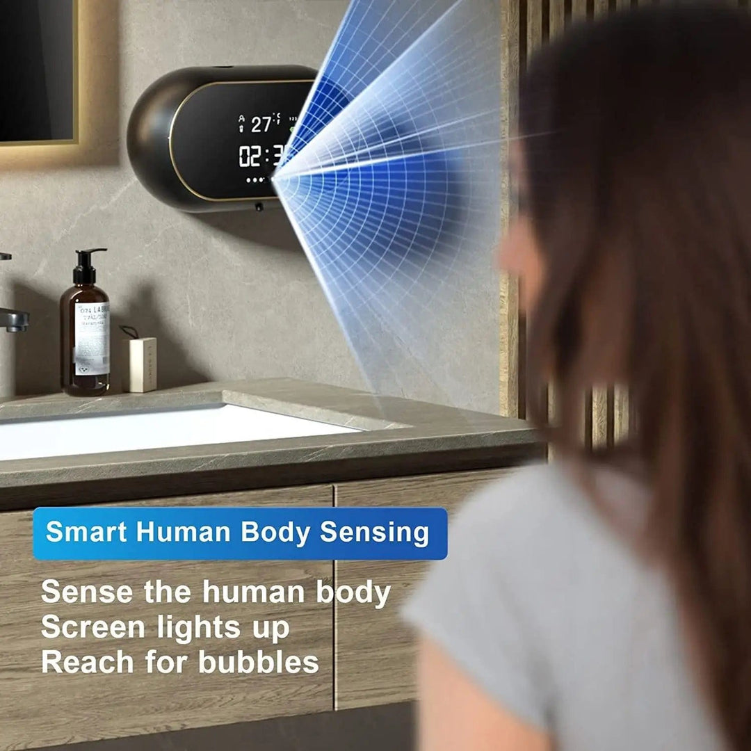 Creative Liquid Foam Soap Dispenser; Time & Temperature Display; Human Body Sensor