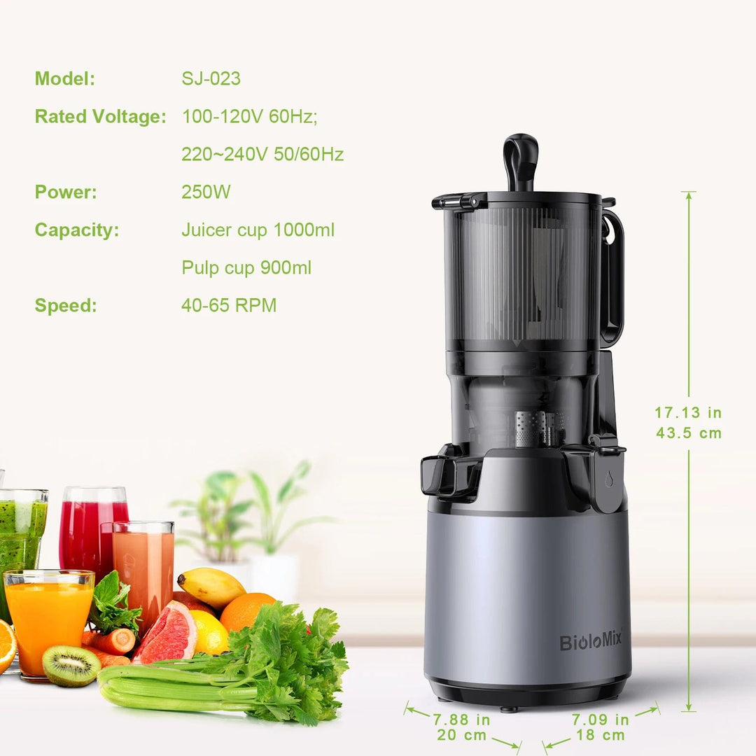 BioloMix Cold Press Juicer; 130mm Feed Chute; High Juice Yield; BPA Free Slow Masticating Juicer