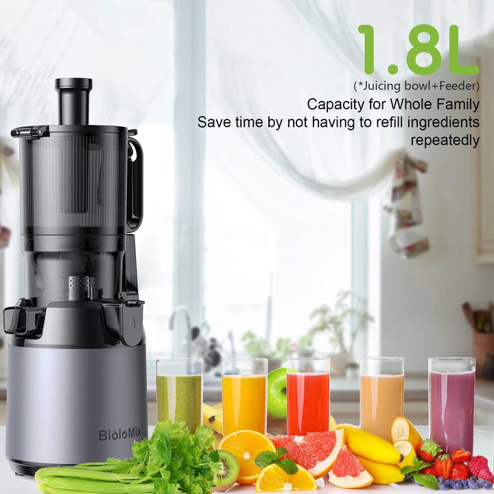 BioloMix Cold Press Juicer; 130mm Feed Chute; High Juice Yield; BPA Free Slow Masticating Juicer