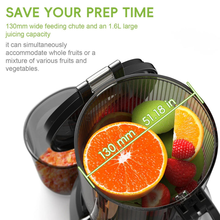 BioloMix Cold Press Juicer; 130mm Feed Chute; High Juice Yield; BPA Free Slow Masticating Juicer