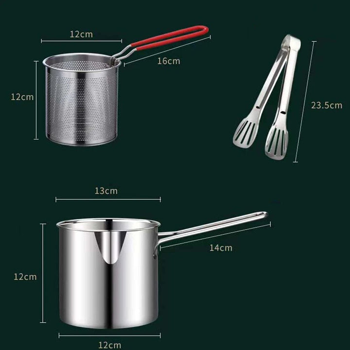 Deep Frying Pot | Kitchen Fryer with Strainer | Stainless Steel Tempura Fryer Pot