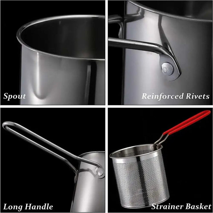 Deep Frying Pot | Kitchen Fryer with Strainer | Stainless Steel Tempura Fryer Pot