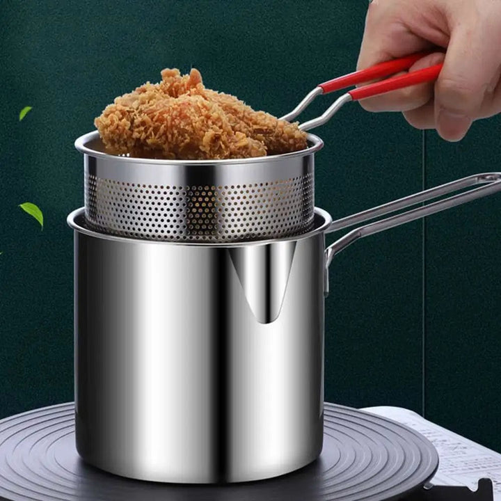 Deep Frying Pot | Kitchen Fryer with Strainer | Stainless Steel Tempura Fryer Pot