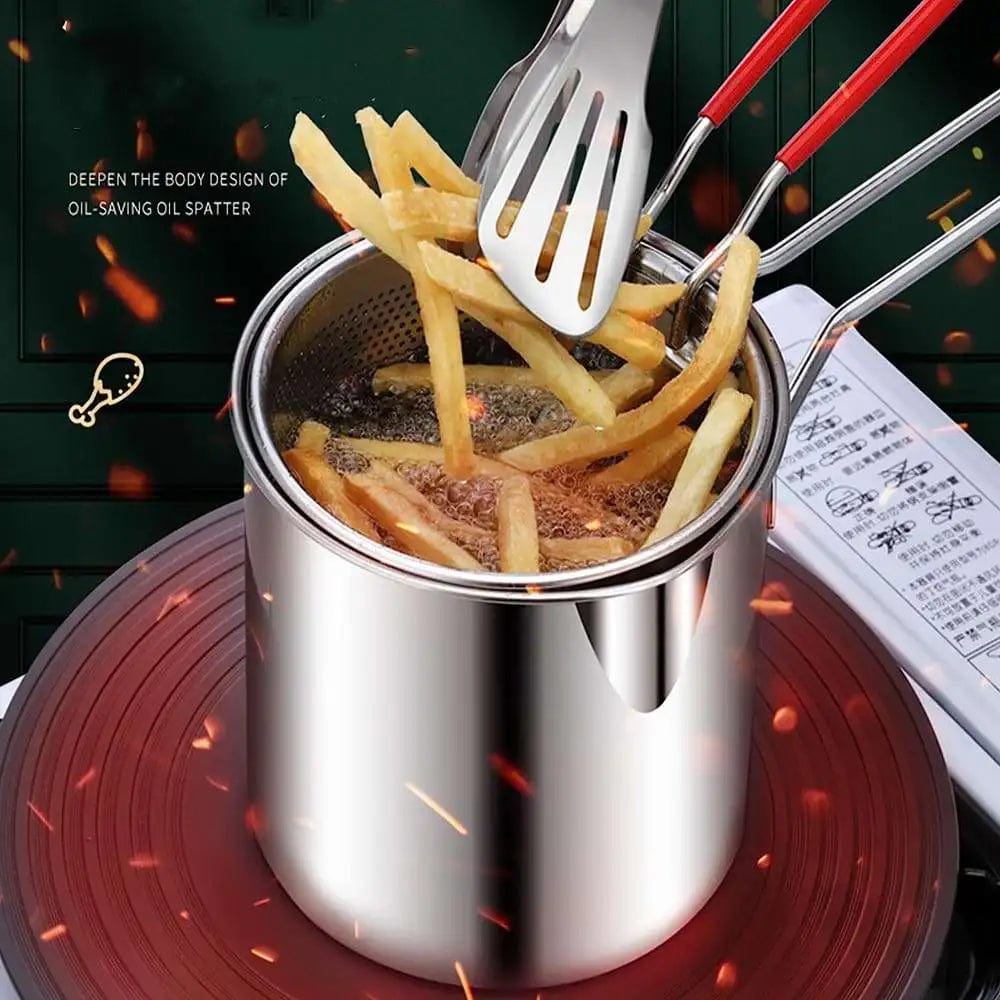 Deep Frying Pot | Kitchen Fryer with Strainer | Stainless Steel Tempura Fryer Pot