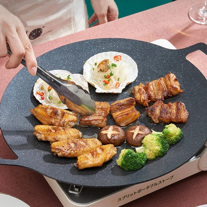 GIANXI Grill Pan; Korean Round Non-Stick Barbecue Plate - Ideal for Outdoor Travel, Camping, and Frying