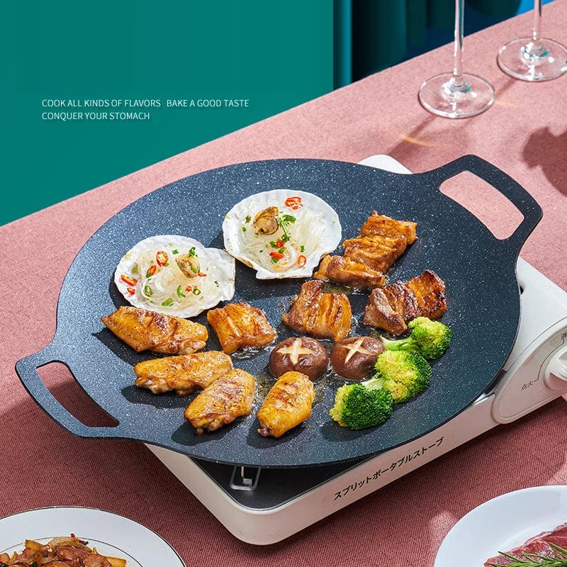 GIANXI Grill Pan; Korean Round Non-Stick Barbecue Plate - Ideal for Outdoor Travel, Camping, and Frying