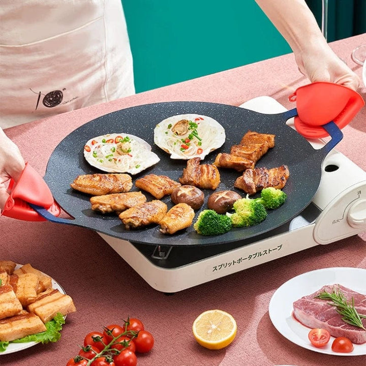 GIANXI Grill Pan; Korean Round Non-Stick Barbecue Plate - Ideal for Outdoor Travel, Camping, and Frying