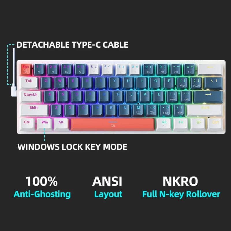 Machenike K500-B61 Mini Mechanical Keyboard: 60% Form Factor, Wired Gaming Keyboard