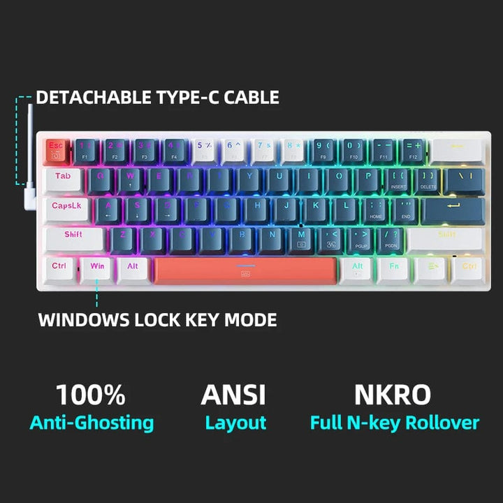 Machenike K500-B61 Mini Mechanical Keyboard: 60% Form Factor, Wired Gaming Keyboard