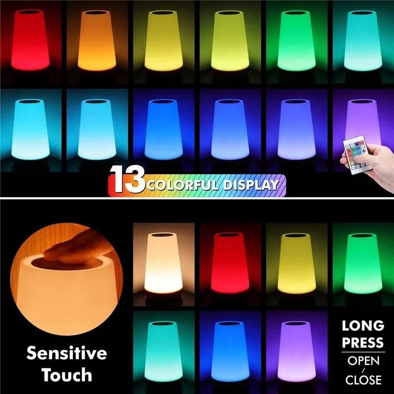 Bedside Table Lamp | 13 Color-Changing, Touch Night Light, RGB, Remote, Dimmable, USB Rechargeable