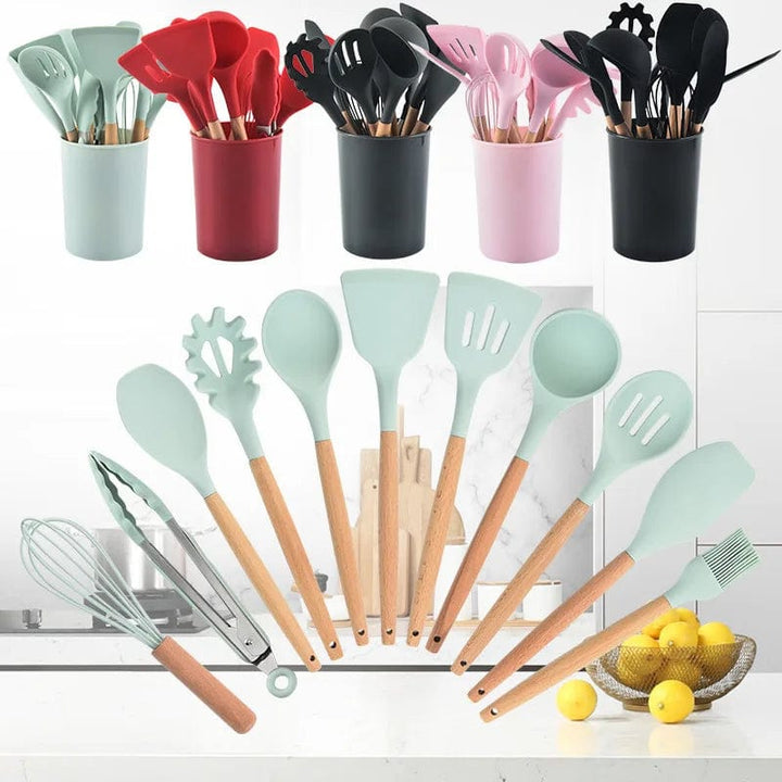 12-piece Wooden Handle Non-Stick Kitchen Utensils