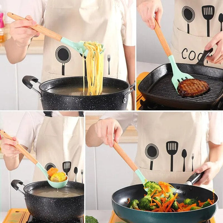 12-piece Wooden Handle Non-Stick Kitchen Utensils