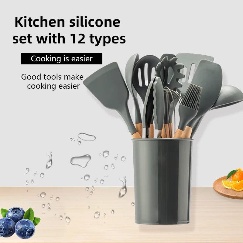 12-piece Wooden Handle Non-Stick Kitchen Utensils