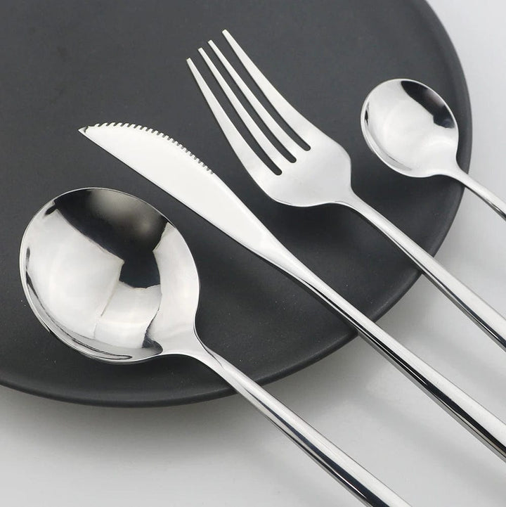 24 Pcs Black Handle Golden Cutlery Set