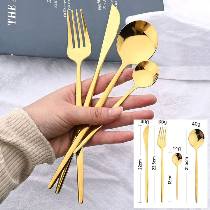 24 Pcs Black Handle Golden Cutlery Set