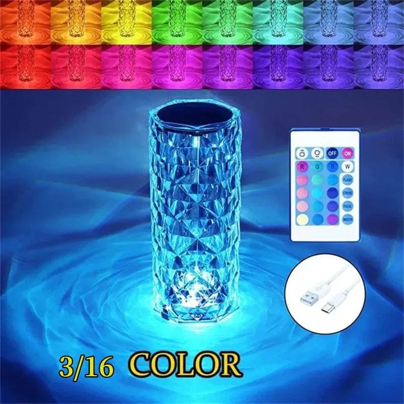 3/16 Colors LED Crystal Table Lamp; Rose Light Projector; USB LED Bedroom Light