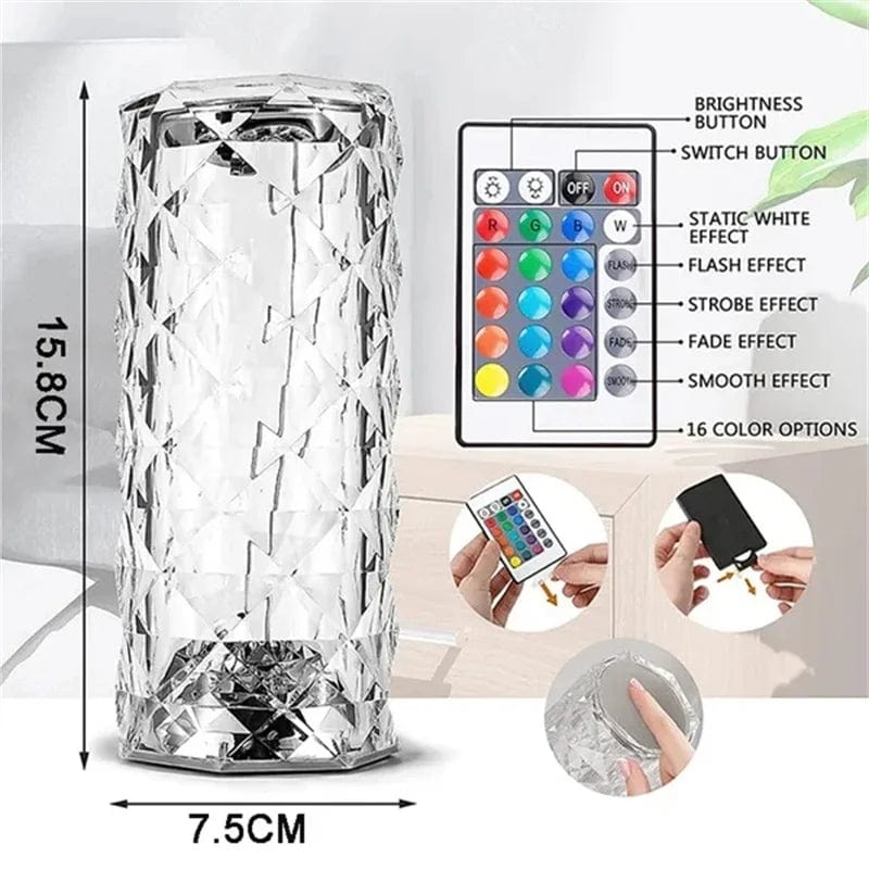 3/16 Colors LED Crystal Table Lamp; Rose Light Projector; USB LED Bedroom Light