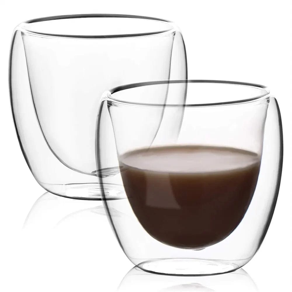 Insulated Double Wall Glass Coffee Mugs; 5 Sizes 6 Pack Clear Cups Set for Bar, Tea, Milk, Juice, Water, Espresso Shots