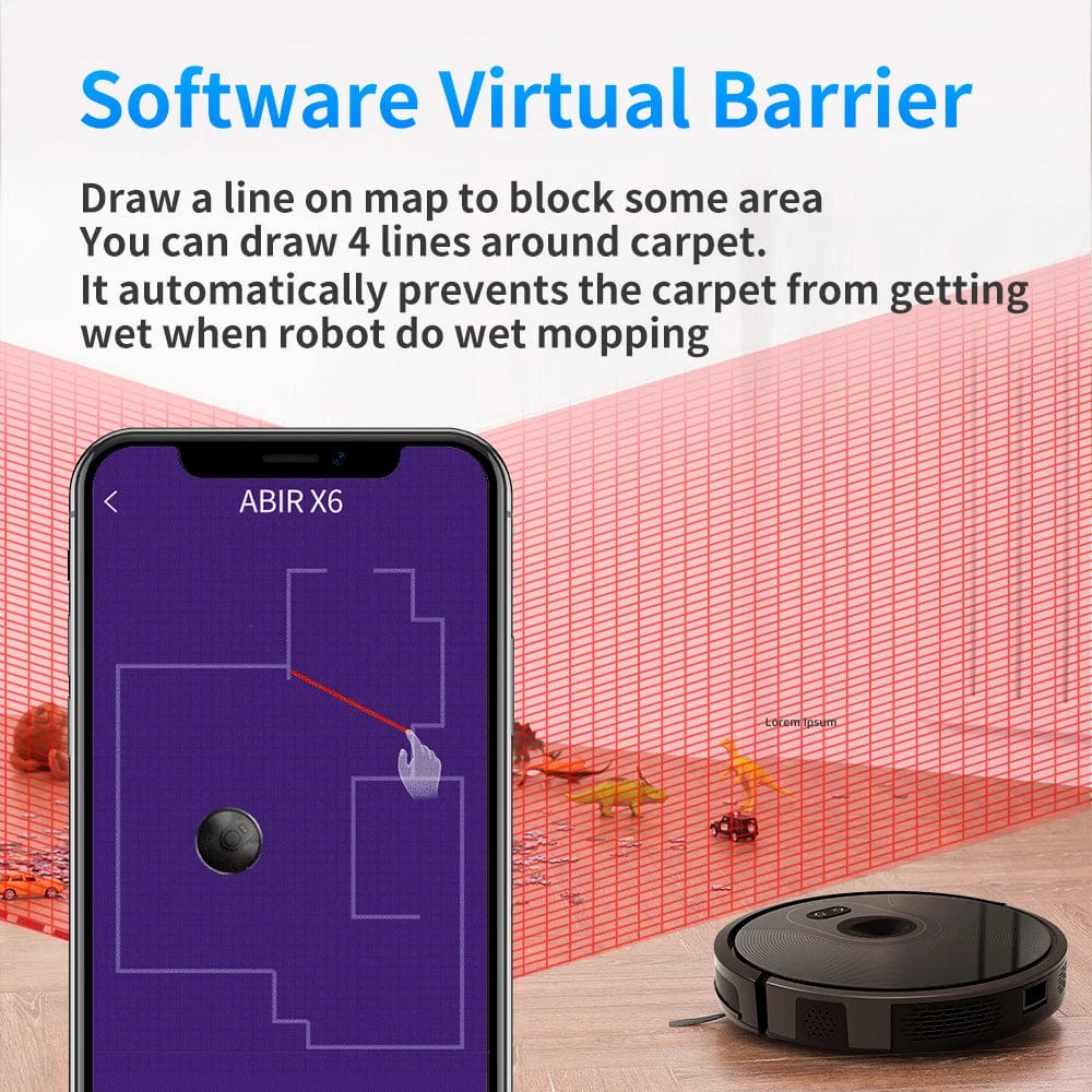 ABIR X6 Robot Vacuum Cleaner; Visual Navigation; APP Virtual Barrier; 6000PA Suction; Smart Home Mop