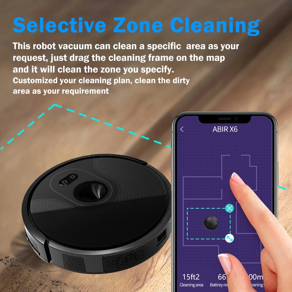 ABIR X6 Robot Vacuum Cleaner; Visual Navigation; APP Virtual Barrier; 6000PA Suction; Smart Home Mop